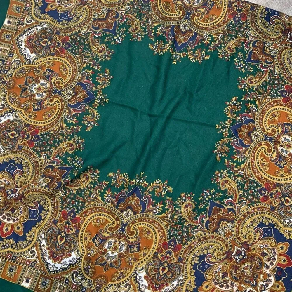 Vintage Green Wrap Scarf Paisley Floral Bright Colorful Tapestry